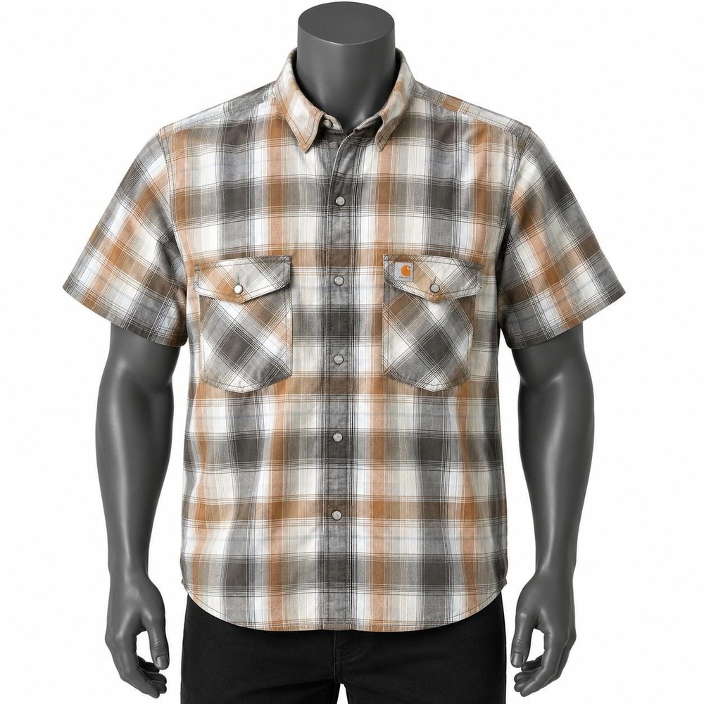 Carhartt Relaxed Fit Plaid Button Up Short Sleeve Shirt Large
